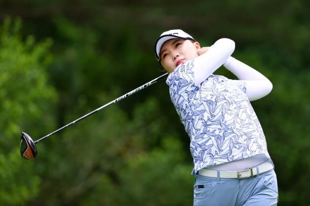 Na-ri Lee of South Korea hits her tee shot on the 13th hole during the first round of Nichirei Ladies at Sodegaura Country Club Shinsode Course on...