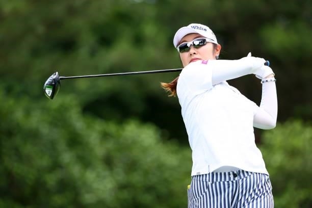 Saiki Fujita of Japan hits her tee shot on the 13th hole during the first round of Nichirei Ladies at Sodegaura Country Club Shinsode Course on June...