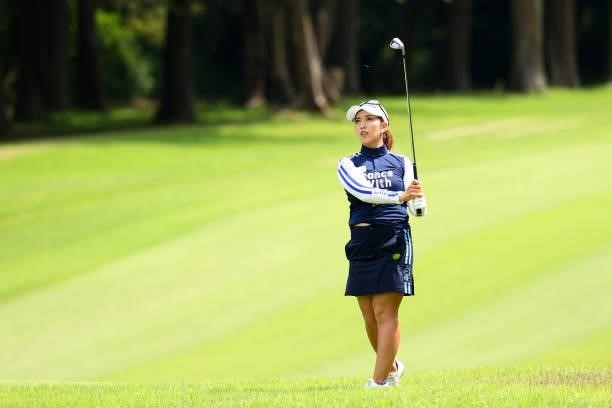 Ritsuko Ryu of Japan hits her second shot on the 13th hole during the first round of Nichirei Ladies at Sodegaura Country Club Shinsode Course on...