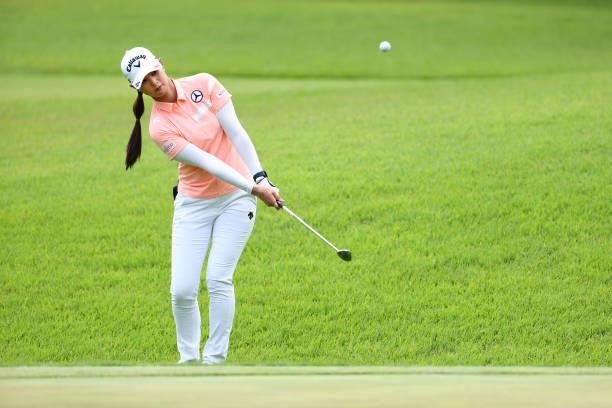 Asuka Kashiwabara of Japan chips onto the 13th green during the first round of Nichirei Ladies at Sodegaura Country Club Shinsode Course on June 18,...