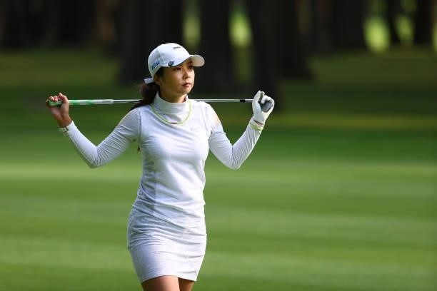 Erika Kikuchi of Japan is seen on the 18th fairway during the first round of Nichirei Ladies at Sodegaura Country Club Shinsode Course on June 18,...