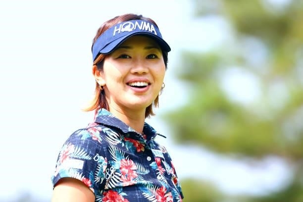 Rumi Yoshiba of Japan smiles on the 18th hole during the first round of Nichirei Ladies at Sodegaura Country Club Shinsode Course on June 18, 2021 in...
