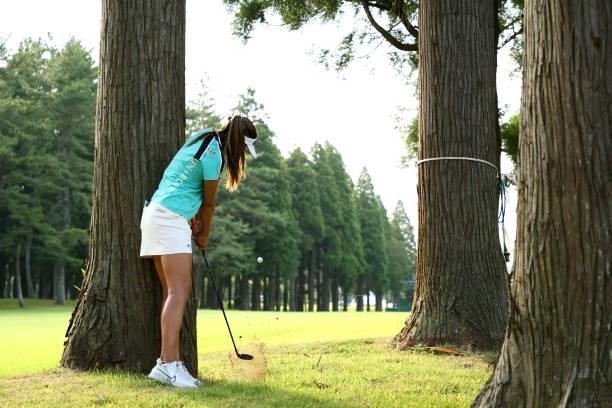 Eimi Koga of the United States hits her second shot on the 18th hole during the first round of Nichirei Ladies at Sodegaura Country Club Shinsode...