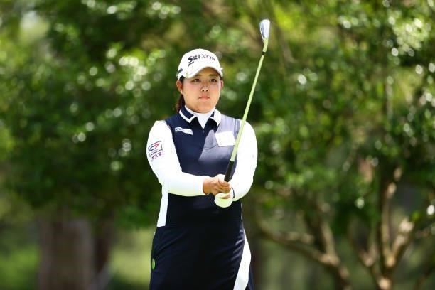 Saki Asai of Japan is seen before her tee shot on the 11th hole during the first round of Nichirei Ladies at Sodegaura Country Club Shinsode Course...