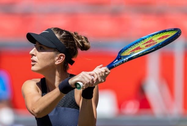 Belinda Bencic of Switzerland in action against Ekaterina Alexandrova of Russia in the women's singles quarter final match during day 7 of the...