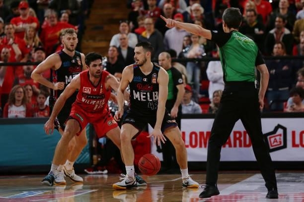 Chris Goulding of Melbourne United in action during game one of the NBL Grand Final Series between the Perth Wildcats and Melbourne United at RAC...