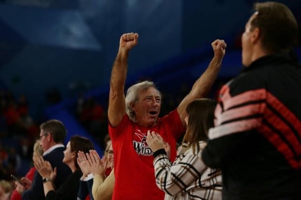 Wildcats supporter celebrates during game one of the NBL Grand Final Series between the Perth Wildcats and Melbourne United at RAC Arena, on June 18...