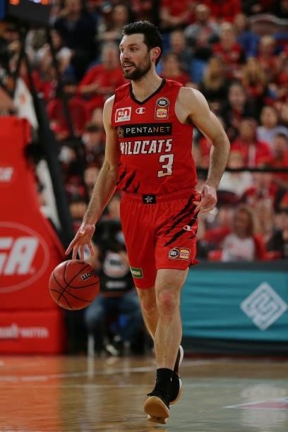 Kevin White of the Wildcats brings the ball up the court during game one of the NBL Grand Final Series between the Perth Wildcats and Melbourne...