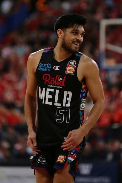 Shea Lli of Melbourne United looks on during game one of the NBL Grand Final Series between the Perth Wildcats and Melbourne United at RAC Arena, on...