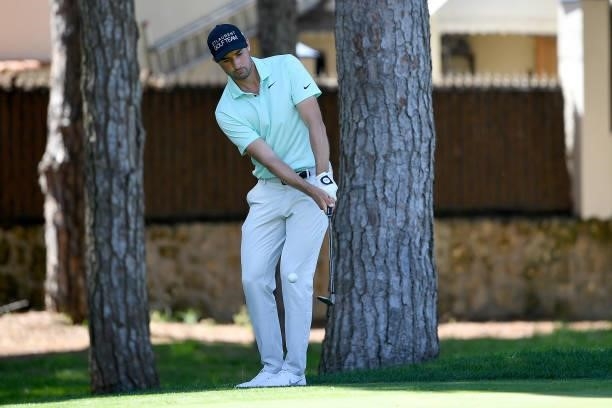 Frederic Lacroix of France plays his third shot on the seventeen hole during Day Four of the Challenge de Espana at Iberostar Real Club de Golf Novo...