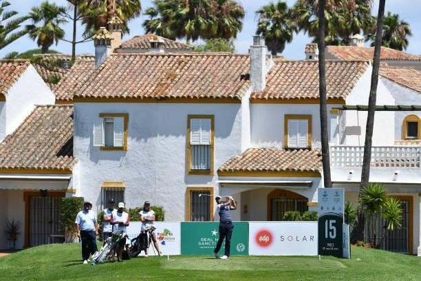 Santiago Tarrio of Spain tees off on the fifteen hole during Day Four of the Challenge de Espana at Iberostar Real Club de Golf Novo Sancti Petri on...
