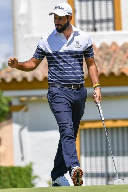 Santiago Tarrio of Spain reacts following his third shot on the sixteenth hole during Day Four of the Challenge de Espana at Iberostar Real Club de...