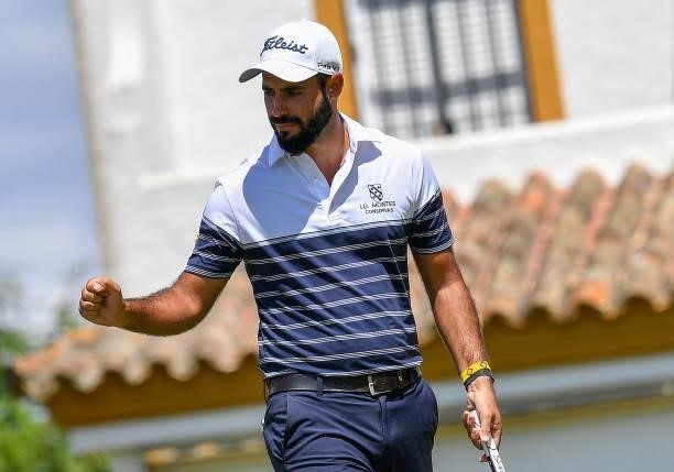 Santiago Tarrio of Spain celebrates following his third shot on the sixteenth hole during Day Four of the Challenge de Espana at Iberostar Real Club...