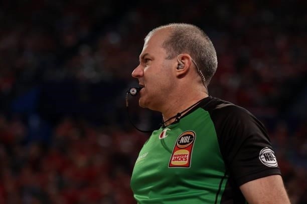 Referee Chris Reid in action during game one of the NBL Grand Final Series between the Perth Wildcats and Melbourne United at RAC Arena, on June 18...