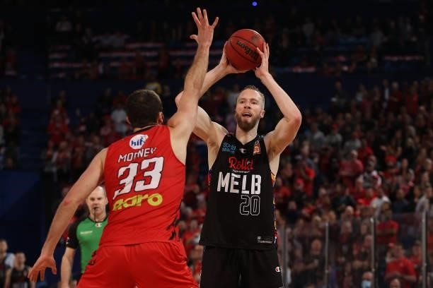 David Barlow of Melbourne United looks to pass the ball during game one of the NBL Grand Final Series between the Perth Wildcats and Melbourne United...