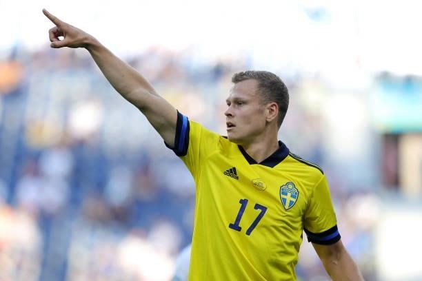 Viktor Claesson of Sweden reacts during the UEFA Euro 2020 Championship Group E match between Sweden and Slovakia at Saint Petersburg Stadium on June...