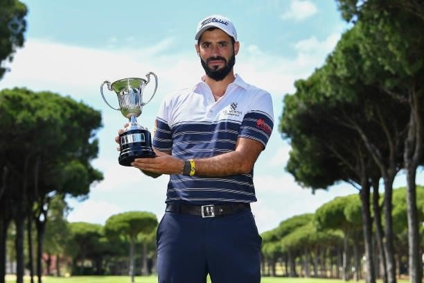 Santiago Tarrio of Spain celebrates with the Challenge de Espana trophy during Day Four of the Challenge de Espana at Iberostar Real Club de Golf...