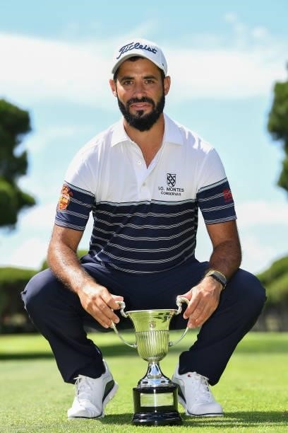 Santiago Tarrio of Spain celebrates with the Challenge de Espana trophy during Day Four of the Challenge de Espana at Iberostar Real Club de Golf...