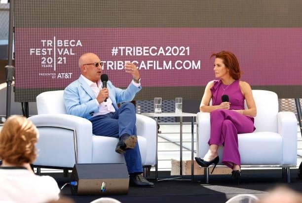 Founder and CEO of LionTree, Aryeh B. Bourkoff and MSNBC Anchor, Stephanie Ruhle speak onstage during What Matters More: Creators or Legacy Brands?...