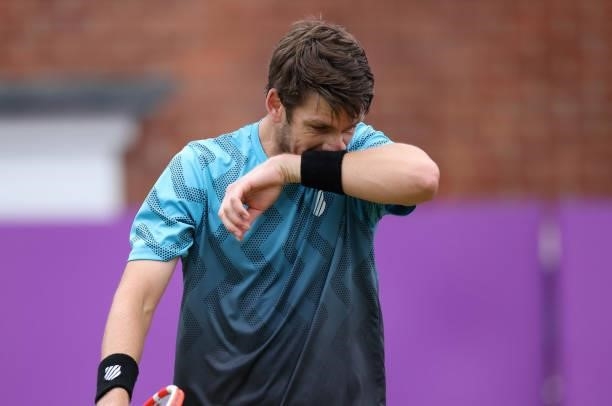 Cameron Norrie of Great Britain reacts during his Quarter-final match against Jack Draper of Great Britain during Day 5 of The cinch Championships at...