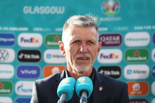 Jaroslav Silhavy, Head Coach of Czech Republic speaks during a TV Interview after the UEFA Euro 2020 Championship Group D match between Croatia and...