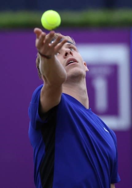 Denis Shapovalov of Canada serves during his Quarter-final match against Frances Tiafoe of USA during Day 5 of The cinch Championships at The Queen's...