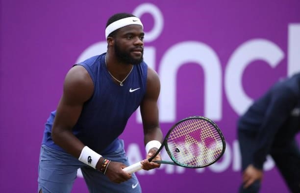 Frances Tiafoe of USA looks on during his Quarter-final match against Denis Shapovalov of Canada during Day 5 of The cinch Championships at The...