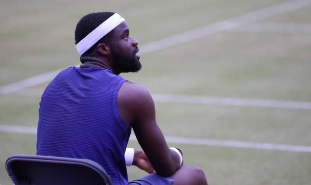 Frances Tiafoe of USA looks on during his Quarter-final match against Denis Shapovalov of Canada during Day 5 of The cinch Championships at The...
