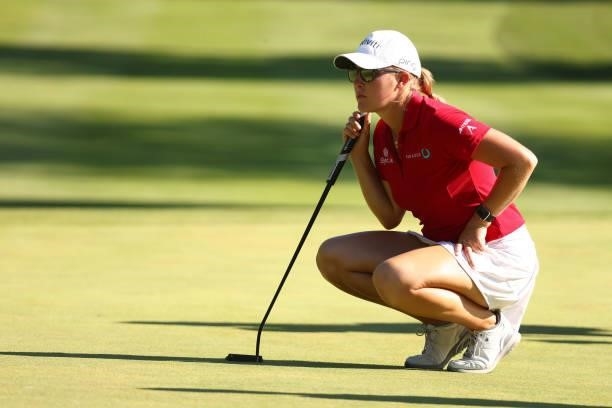 Jennifer Kupcho reads a putt on the third hole during round two of the Meijer LPGA Classic for Simply Give at Blythefield Country Club on June 17,...