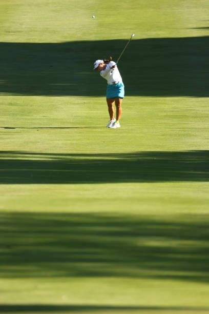 Nasa Hataoka of Japan hits her second shot on the third hole during round two of the Meijer LPGA Classic for Simply Give at Blythefield Country Club...