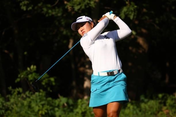 Nasa Hataoka of Japan watches her drive on the fourth hole during round two of the Meijer LPGA Classic for Simply Give at Blythefield Country Club on...