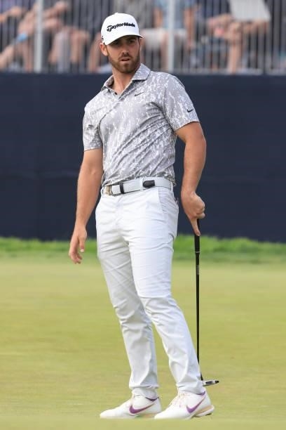 Matthew Wolff of the United States reacts to his putt on the 13th green during the second round of the 2021 U.S. Open at Torrey Pines Golf Course on...
