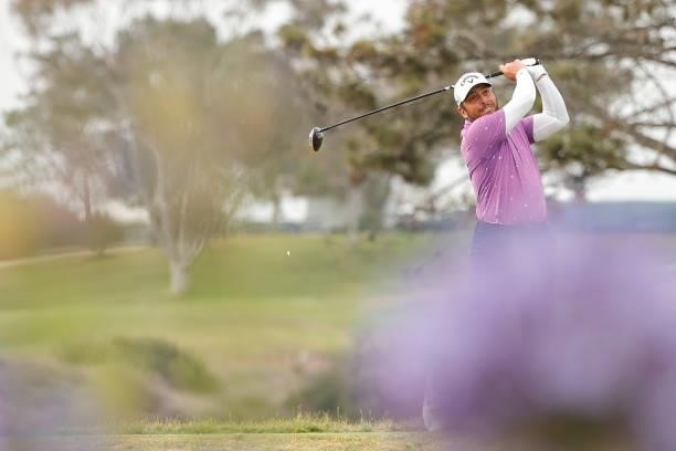 Francesco Molinari of Italy plays his shot from the fifth tee during the second round of the 2021 U.S. Open at Torrey Pines Golf Course on June 18,...