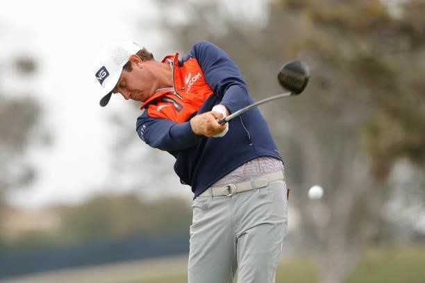 Harris English of the United States plays his shot from the fifth tee during the second round of the 2021 U.S. Open at Torrey Pines Golf Course on...