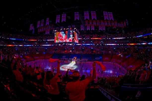 Fans cheer as the Vegas Golden Knights and Montreal Canadiens take the ice prior to Game Three of the Stanley Cup Semifinals of the 2021 Stanley Cup...