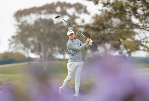 Matt Fitzpatrick of England plays his shot from the fifth tee during the second round of the 2021 U.S. Open at Torrey Pines Golf Course on June 18,...