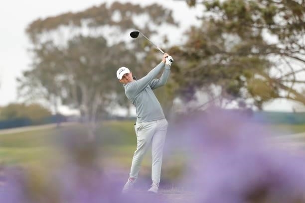 Matt Fitzpatrick of England plays his shot from the fifth tee during the second round of the 2021 U.S. Open at Torrey Pines Golf Course on June 18,...