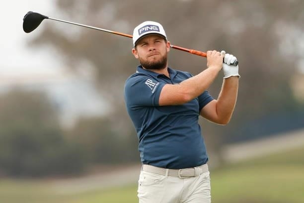 Tyrrell Hatton of England plays his shot from the fifth tee during the second round of the 2021 U.S. Open at Torrey Pines Golf Course on June 18,...