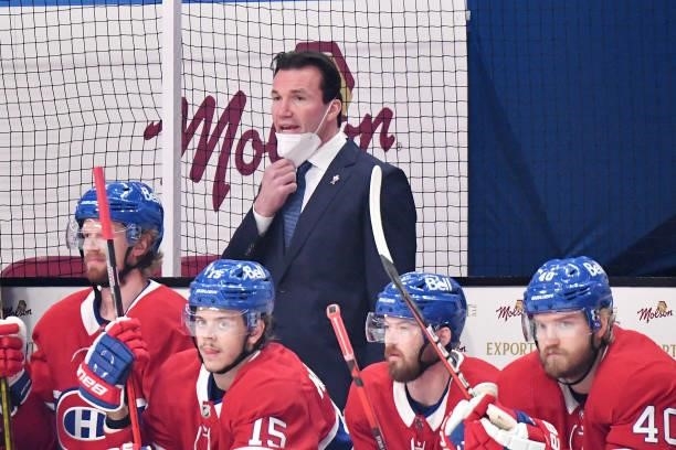 Assistant coach Luke Richardson of the Montreal Canadiens assumes head coaching responsibilities against the Vegas Golden Knights during the first...