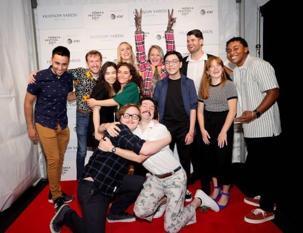 Austin Hall and Zach Visvikis of Molly Robber pose with cast members and guests at the Shorts: "Straight Up With A Twist