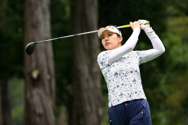 Ah-reum Hwang of South Korea hits her tee shot on the 7th hole during the second round of Nichirei Ladies at Sodegaura Country Club Shinsode Course...