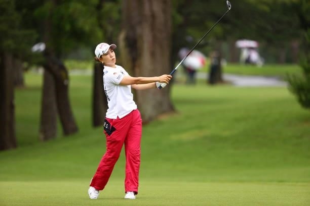 Momoko Ueda of Japan hits her second shot on the 7th hole during the second round of Nichirei Ladies at Sodegaura Country Club Shinsode Course on...