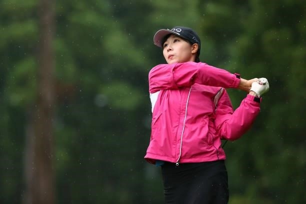 Fumie Tsune of Japan hits her tee shot on the 8th hole during the second round of Nichirei Ladies at Sodegaura Country Club Shinsode Course on June...