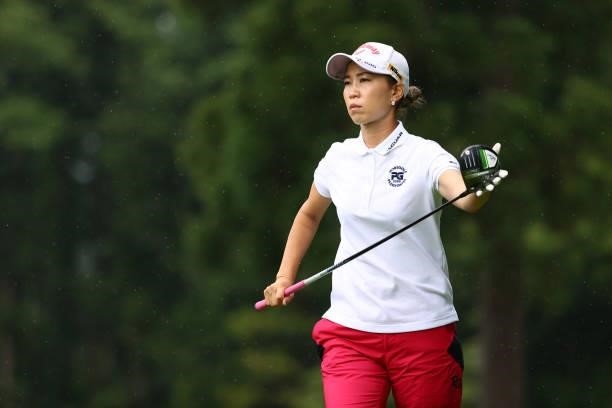 Momoko Ueda of Japan is seen before her tee shot on the 8th hole during the second round of Nichirei Ladies at Sodegaura Country Club Shinsode Course...