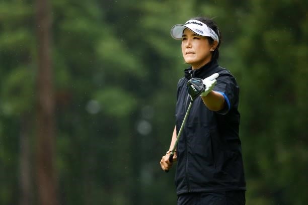 Mi-jeong Jeon of South Korea is seen before her tee shot on the 8th hole during the second round of Nichirei Ladies at Sodegaura Country Club...