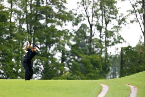 Mi-jeong Jeon of South Korea hits her second shot on the 8th hole during the second round of Nichirei Ladies at Sodegaura Country Club Shinsode...