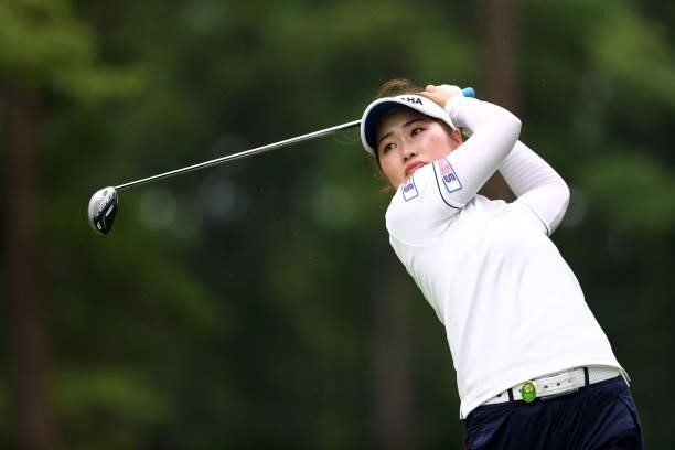 Nozomi Uetake of Japan hits her tee shot on the 8th hole during the second round of Nichirei Ladies at Sodegaura Country Club Shinsode Course on June...