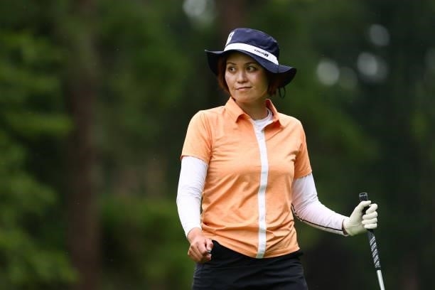 Tomoko Kanai of Japan is seen before her tee shot on the 8th hole during the second round of Nichirei Ladies at Sodegaura Country Club Shinsode...