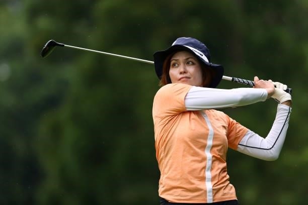 Tomoko Kanai of Japan hits her tee shot on the 8th hole during the second round of Nichirei Ladies at Sodegaura Country Club Shinsode Course on June...