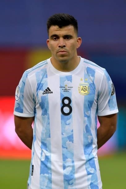 Marcos Acuña of Argentina looks on prior to a group A match between Argentina and Chile as part of Conmebol Copa America Brazil 2021 at Mane...